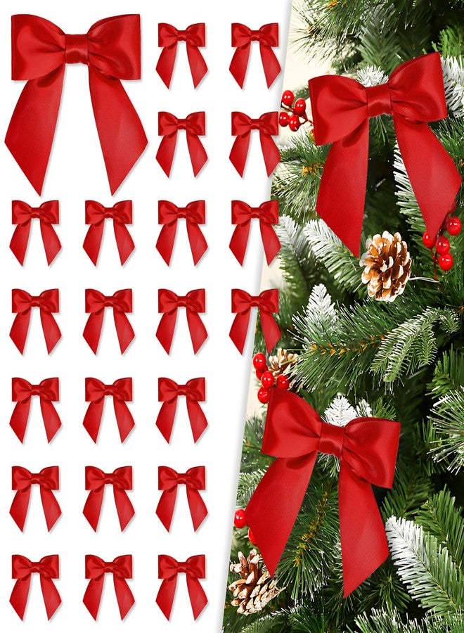 Kunjocy 30 Pieces Satin Ribbon Bow Decor 4.3 Inch Small Premade Twist Tie Bows for Gift Wrapping Treat Bags Crafts Party Favors Wedding Christmas Tree Decorations (Red) - Image 1